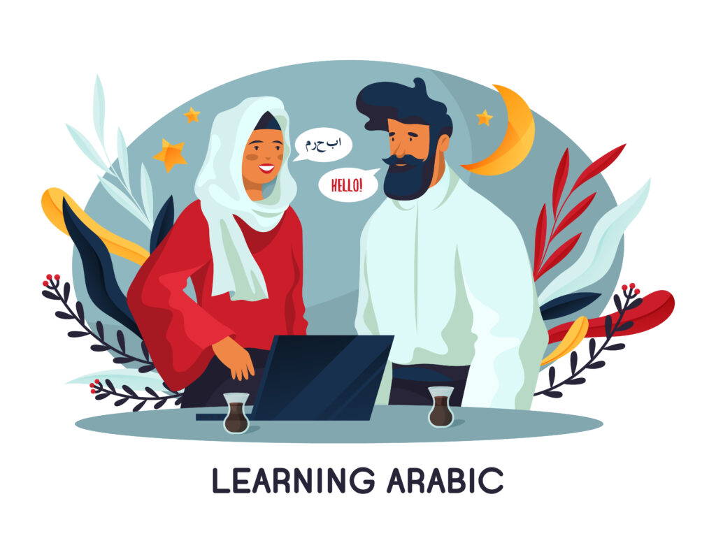 Two persons learning arabic language